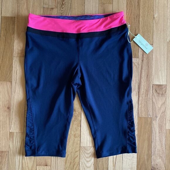 NWT Tangerine Cropped Side Ruched Leggings Navy Pink Size Large - Picture 2 of 10